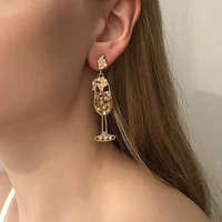 1pair creative womens wine glass earrings simple rhinestone pearl stud earrings geometric goblet hollow earrings jewelry gifts