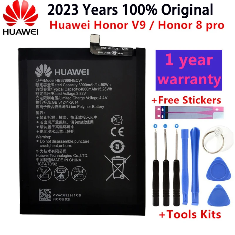 

100% Original HB376994ECW phone battery For Huawei Honor 8 pro / honor V9 DUK-AL20 DUK-TL30 4000mAh Bateria Batterij+ Free Tools