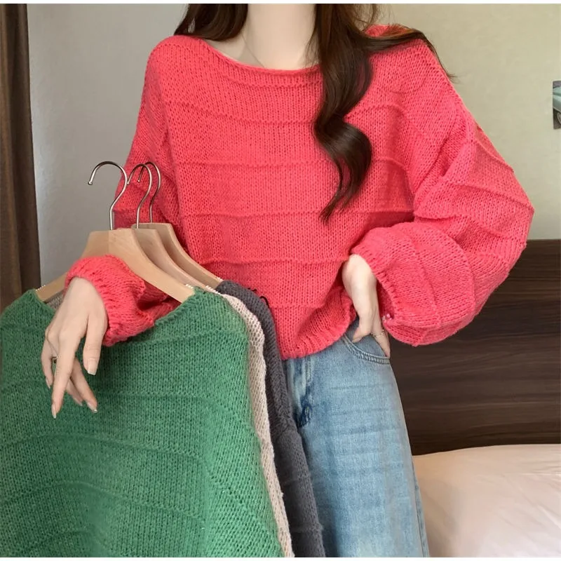 Женский Однотонный свитер в Корейском стиле трикотажные пуловеры с круглым
