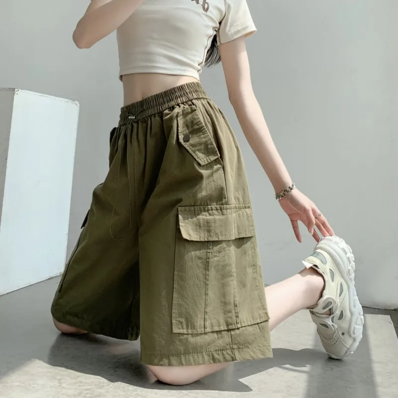 

Cargo Shorts Woman 2023 Summer New Arrivals Loose Casual Bottoms With Side Big Pockets Khaki Pink Black Army Green Streetwear