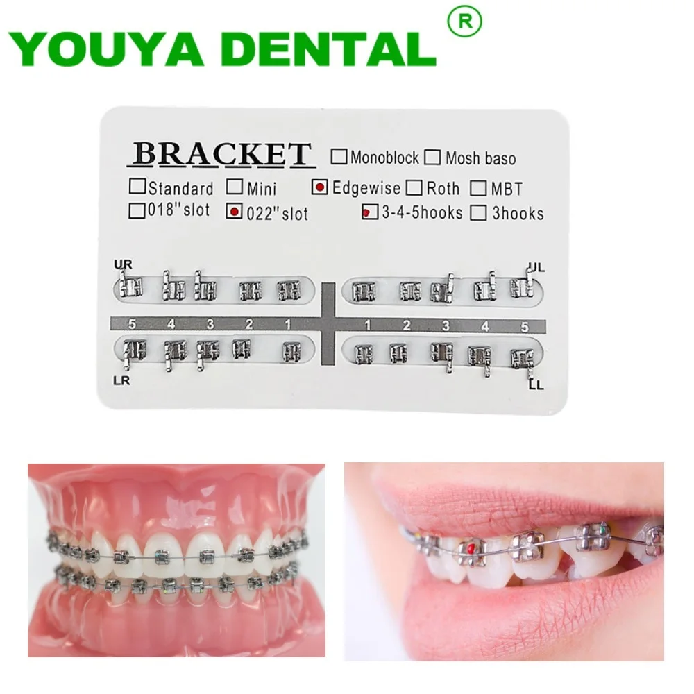 

20pcs/pack Dental Brackets Orthodontic Brace Metal MBT/Edgewise/Roth Bracket 022 Hooks 345/3 Dentistry Material