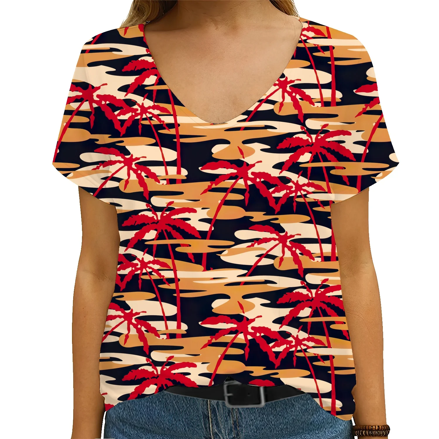 

Cactus literature and art Zhu plant flowers 3D printing women's t-shirt summer loose street trend top