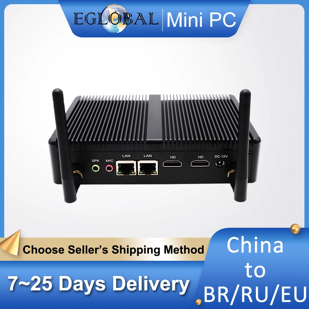 Eglobal Cheap Pfsense Fanless Mini PC Intel Celeron N3150 2*HDMI Display 2*RJ45 Lan Quad Core Desktop Computer Kensington Lock