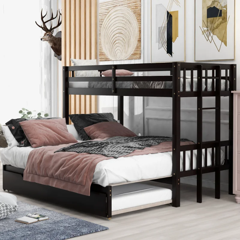 

Twin Over Pull-out Bunk Bed with Trundle\ Espresso Espresso Pine [US Stock]