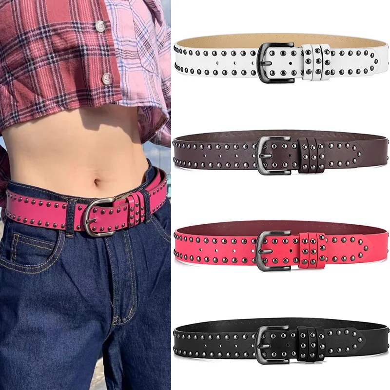 

New European and American ladies rivet belt round punk men and women universal women's pants decorate men's belt men's high
