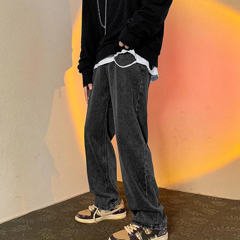 Men Jeans 2023 New Spring and Autumn Korean Version Wide Leg Solid Color Fashion Mid-waist Pants Straight Pants Y2k Denim Pants