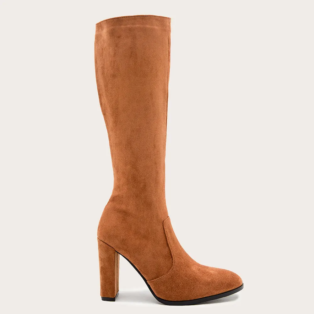 

In Stock Flock Women's Classic Knee High Boots Shoes High Heels Elegant Modern Lady Boot Zip Up Footwear