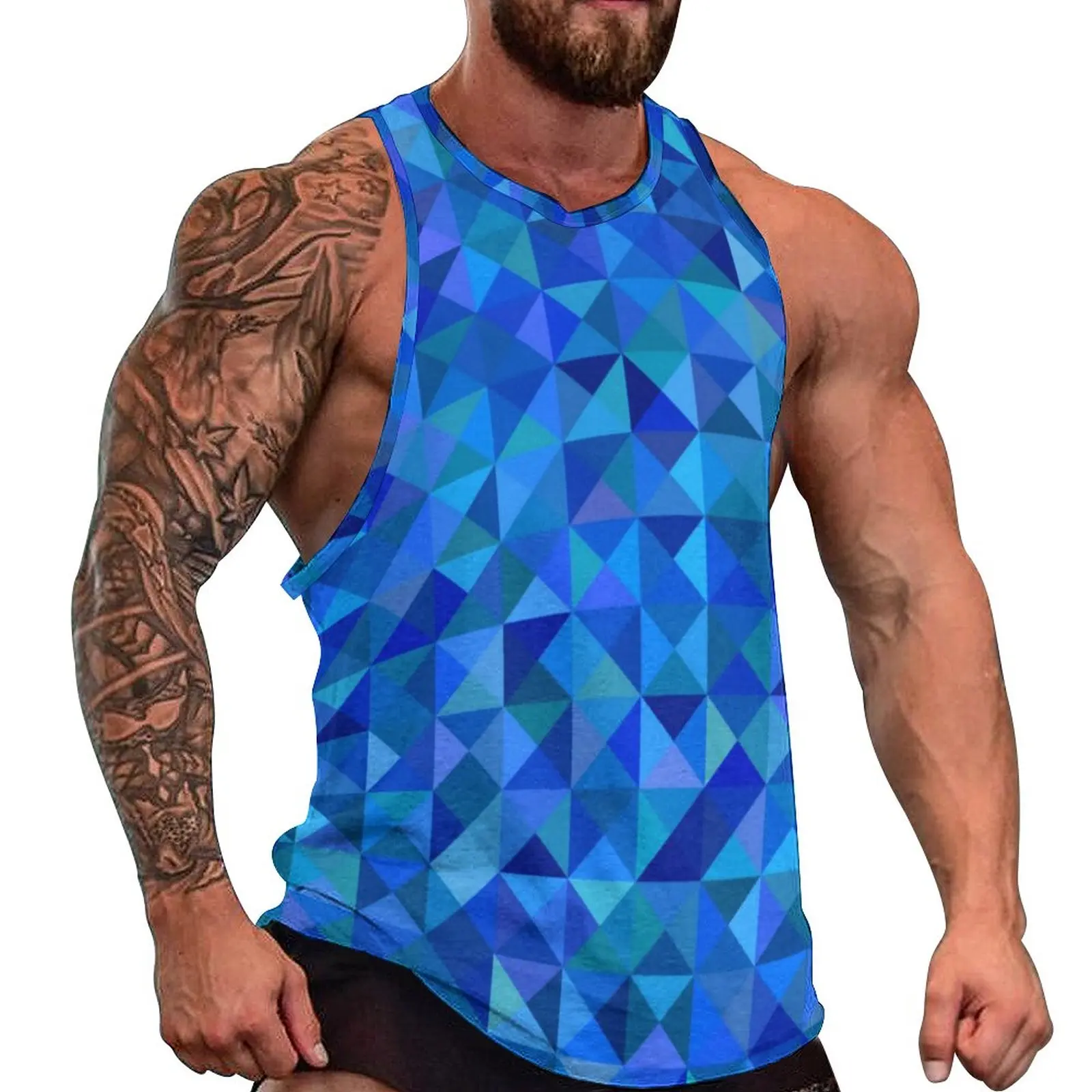

Blue Abstract Geometry Tank Top Men Bright Shapes Print Streetwear Tops Summer Bodybuilding Graphic Sleeveless Vests Plus Size