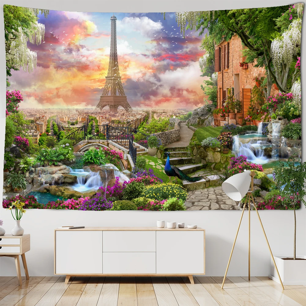 Красивый пейзаж башни с принтом гобелен настенный хиппи полиэфирная ткань