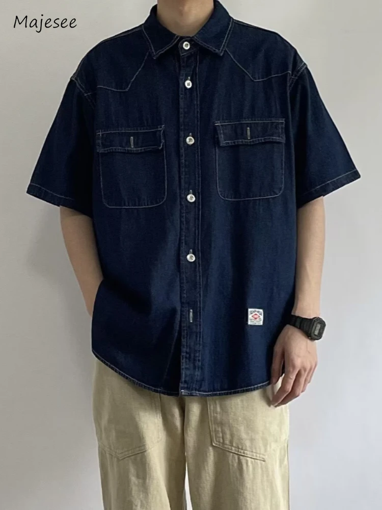 

Jackets Men American Retro Popular All-match Denim Clothing Half Sleeve Simple Streetwear Breathable Baggy Leisure Chic Outwear