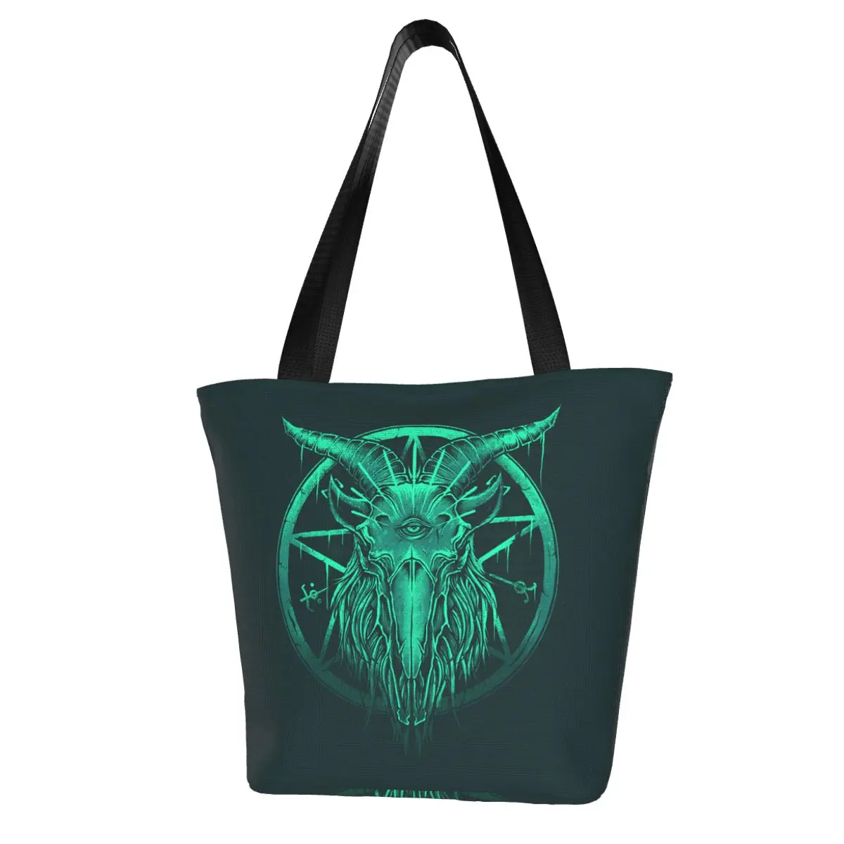 

Women Shoulder Bag Baphomet Green Print Ladies Shopping Bag Grocery Handbag Tote Bag for Girls
