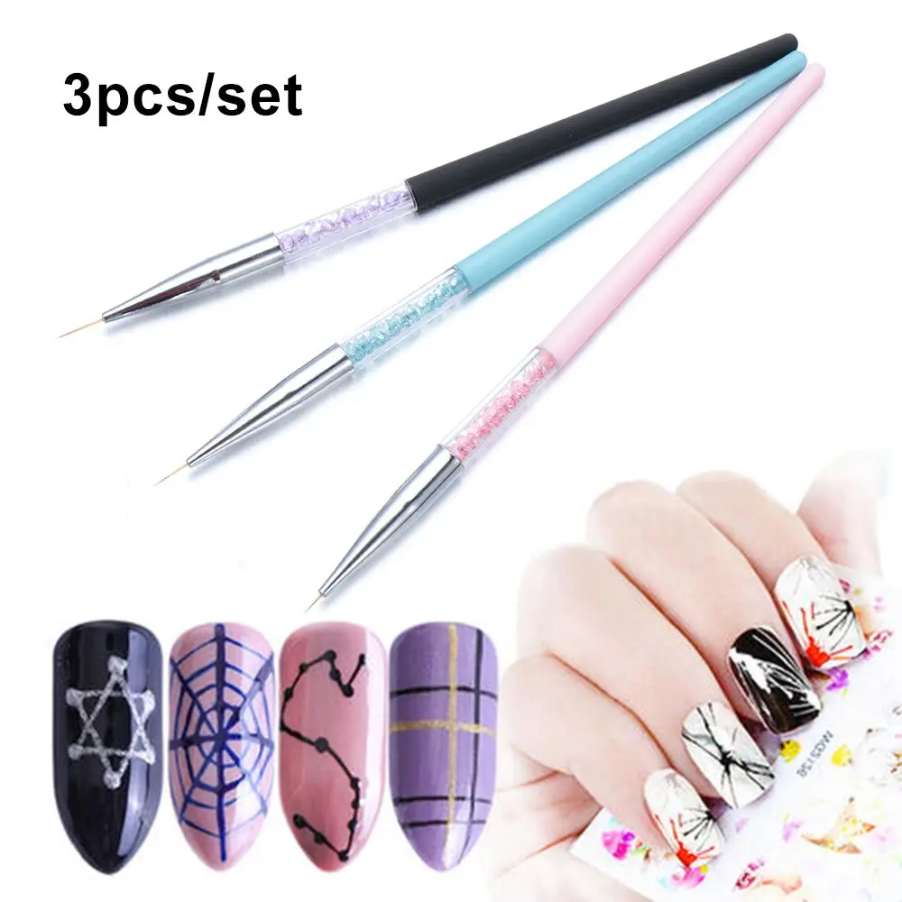 

New DIY Beauty 3D Gradient Art Crystal Handle Drawing Lines Grid Stripe UV Gel Brush Manicure Painting Nail Liner Pen