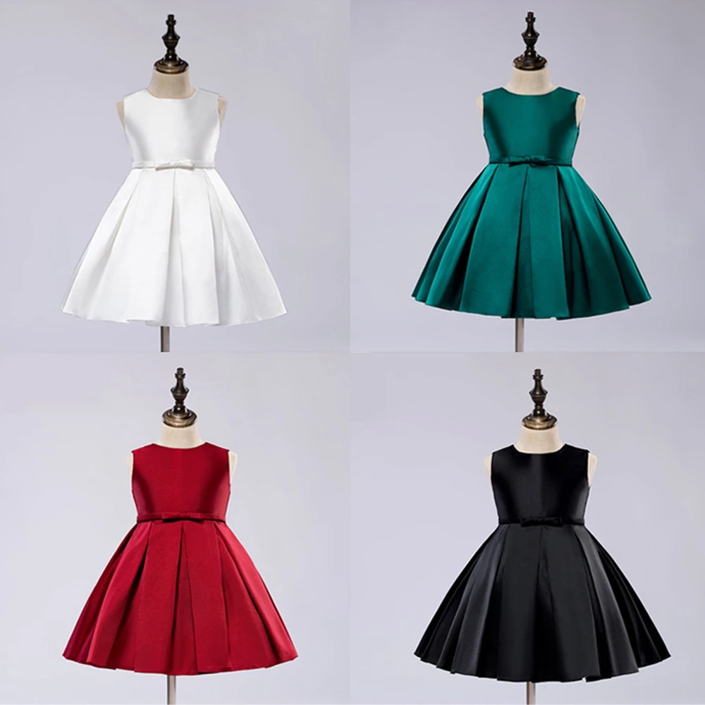 

Flower Girl Dress O-Neck A-LINE Pageant Dresses for Girls Knee-Length SATIN Girls Dress with Bow