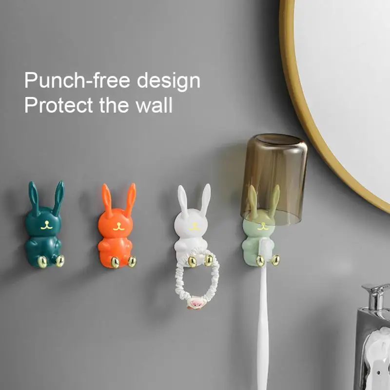 

Wash Cup Toothbrush Hanger Toothbrush Holder Strong Adhesive Sticking Cute Hook Hook Cartoon Rabbit Perforation-free Hook 1pcs
