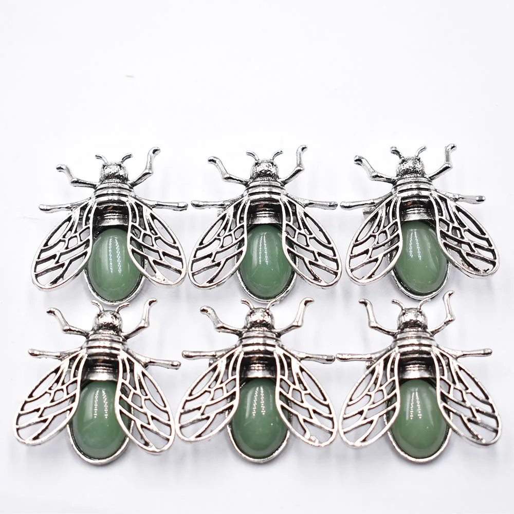 6 шт./партия броши с натуральным камнем аметистом розовым кварцем