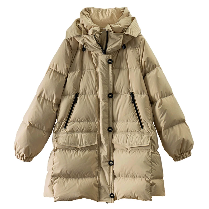 casaco feminino inverno 2022  90%  White goose down  Luxury Winter  zipper  Pockets Women jacket long coats for winter for women
