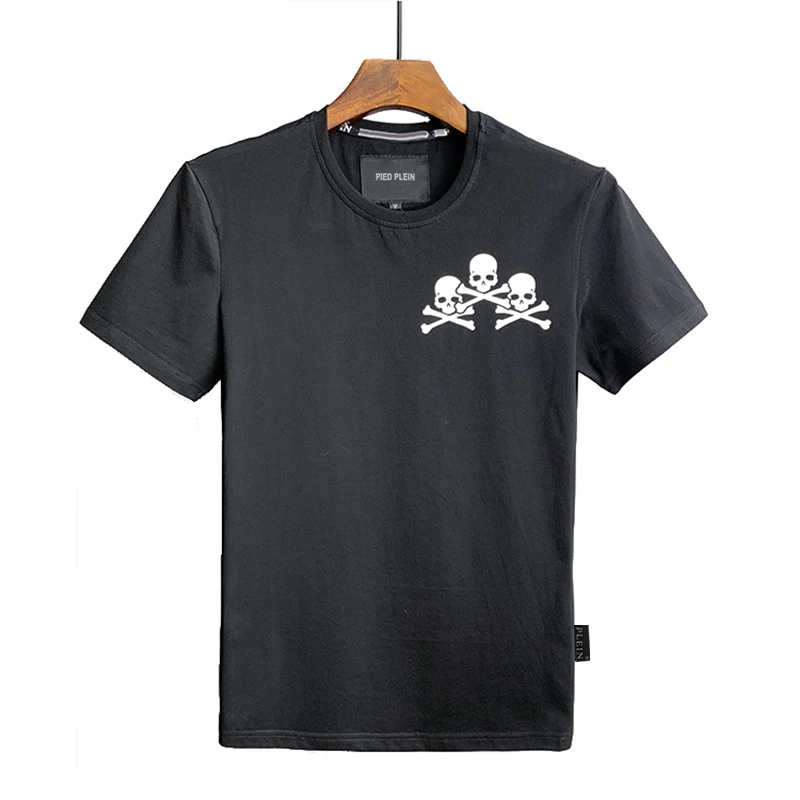 

2023 PIED PLEIN Men's Metal Letter printing Designer skull Muscle T-Shirt Cotton Men O Neck Top Street Gothic Manchecoute