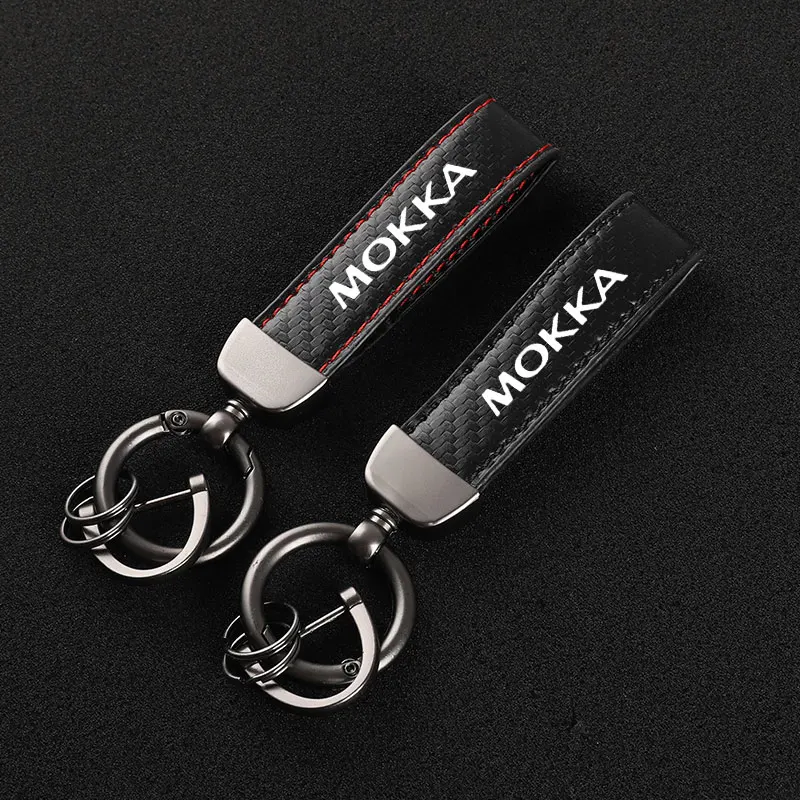 

Carbon Fiber Leather Keychain Car Logo Custom Key Ring With Horseshoe Buckle For Opel Mokka Styling Accessories