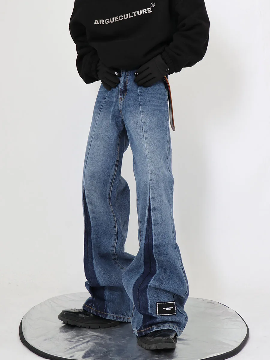 Four Seasons Stacked Men's Loose Jeans Heavy Work Trousers Label Design Casual Pants Streetwear Korean Men's Ins Hot Sale Denim