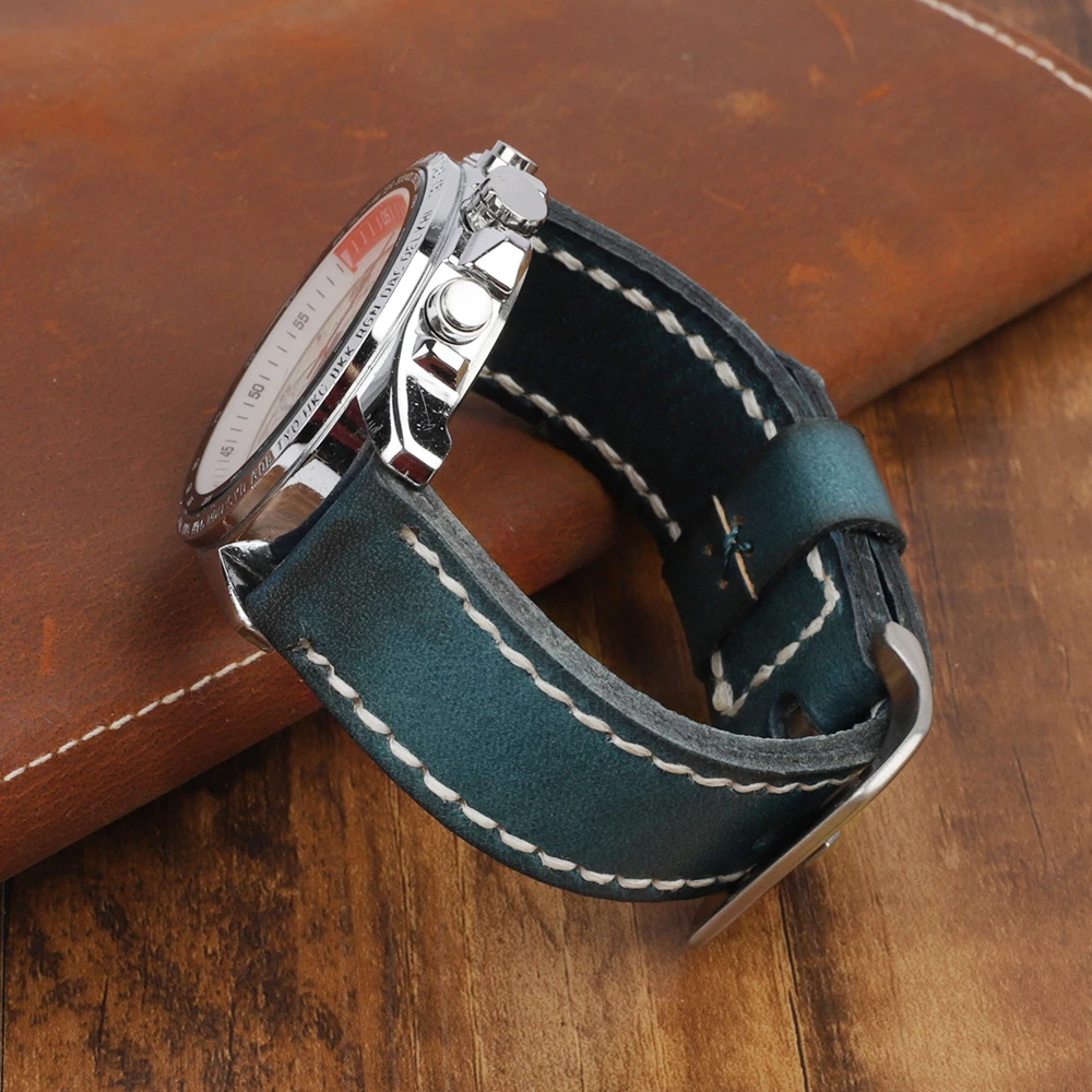 18mm 20mm 22mm 24mm Retro Genuine Leather Watchstrap Men Blue Yellow Watchband for Panerai Replacement Bands Wist Bracelet