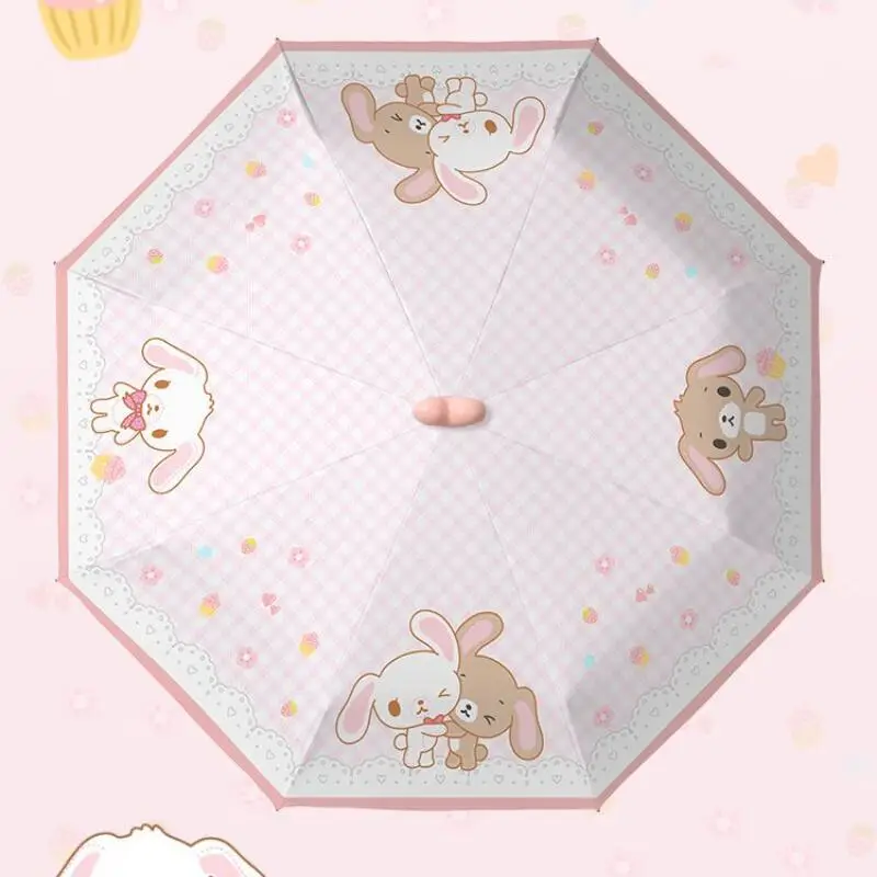Фото Мини-зонтик Sanrio Sugarbunnies, оригинальный автоматический складной солнцезащитный зонт, солнечный дождливый зонт с рисунком Kawaii №3