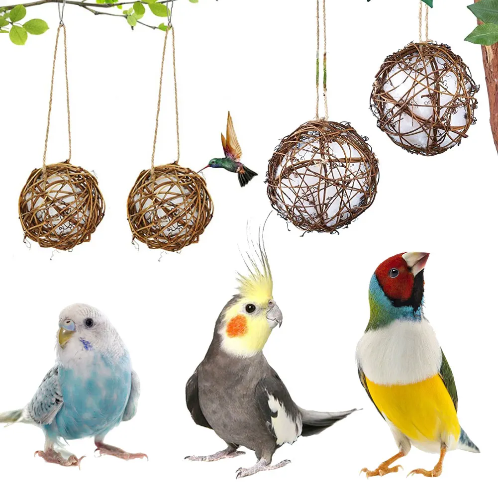 

Rattan Balls Parrot Toy Interactive Parrot Chewing Bite Toy Foot Scratching Birds Training Toy for Parakeet Budgie Bird Supplies