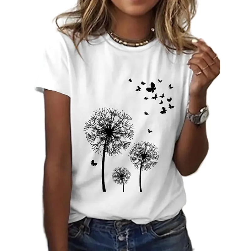 Женская футболка с 3d-рисунком одуванчика круглым вырезом |