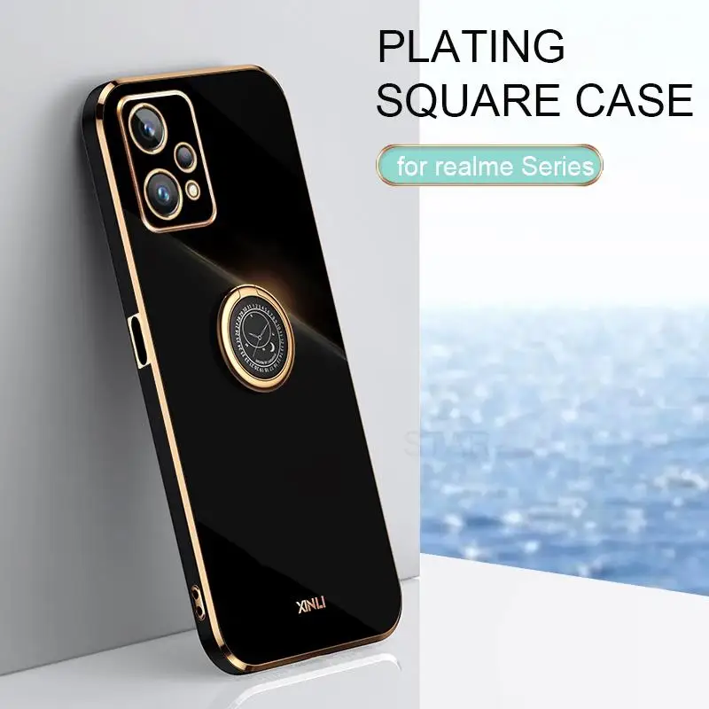 

Realme9 Realme8 I Plating Square Ring Holder Case For Oppo Realme 9 Pro 9i 8i 9pro 8pro 4G 5G C21y Luxury Silicone Stand Cover