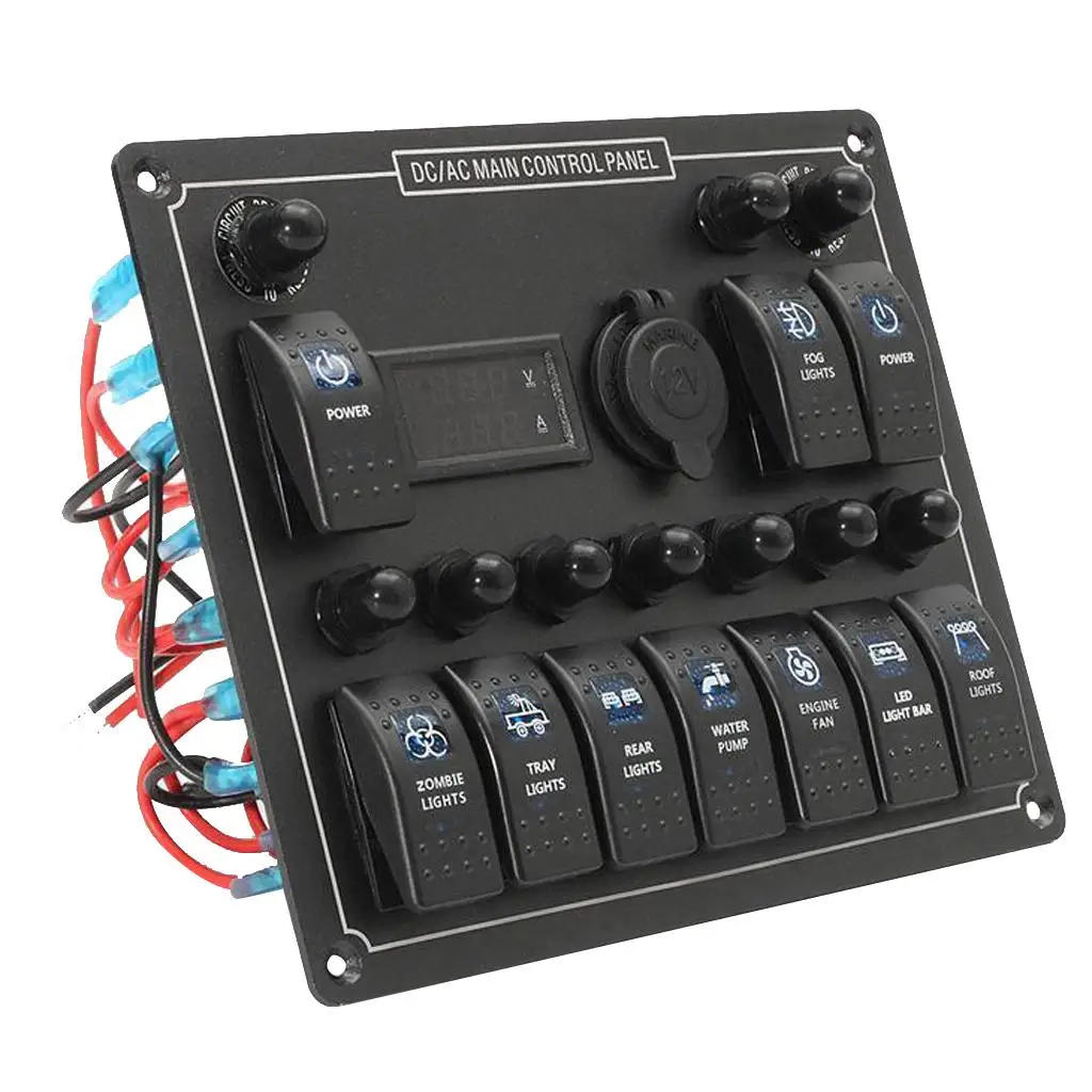 

Digital Voltmeter + Lighter Socket + 10 Gang Toggle Switch