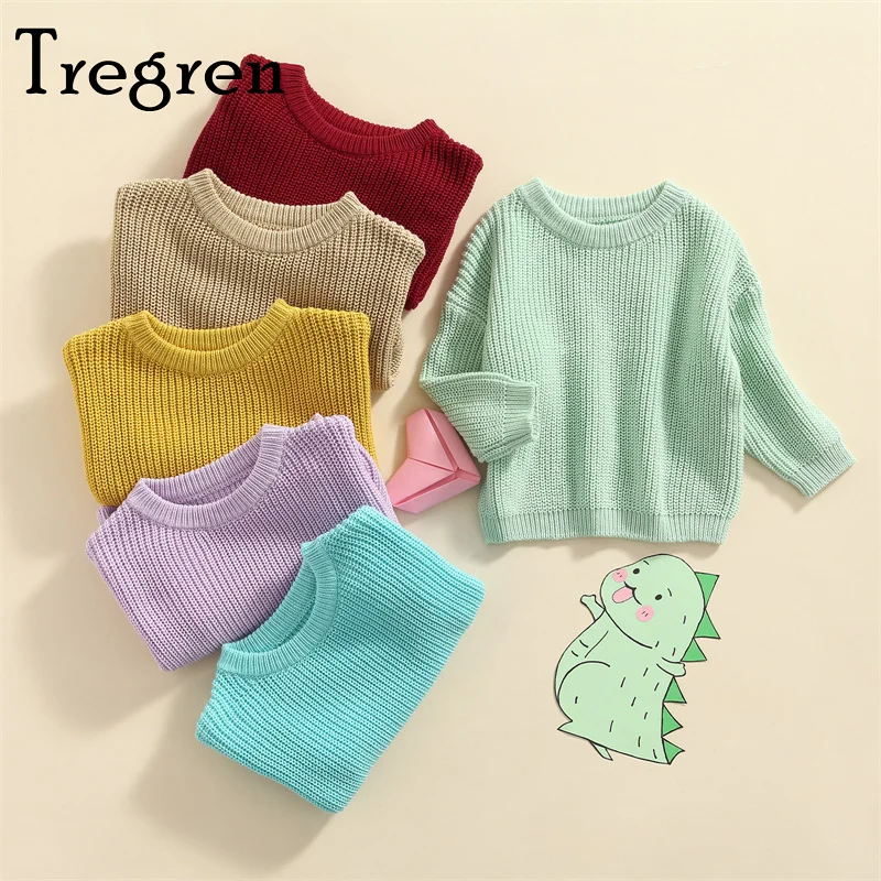 

Tregren Toddler Baby Girls Boys Casual Sweaters Winter Warm Long Sleeve Round Neck Candy Color Knit Pullovers Knitted Tops