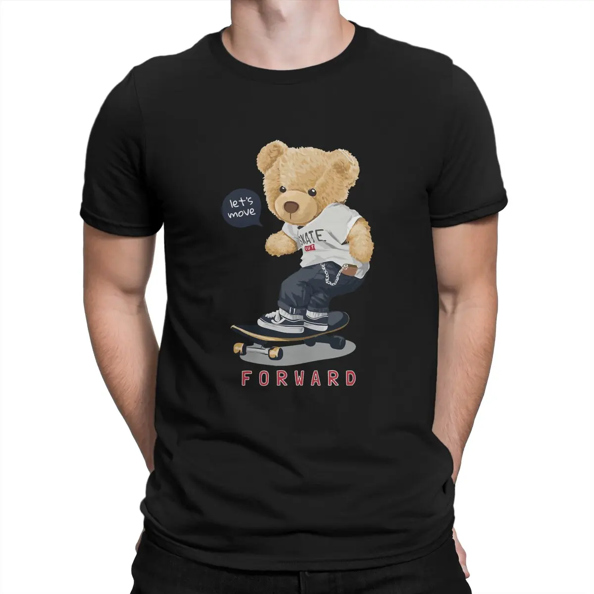 

Forward Let's Move T-Shirt Men Teddy Bear Vintage Pure Cotton Tees Round Neck Short Sleeve T Shirt Gift Idea Clothing