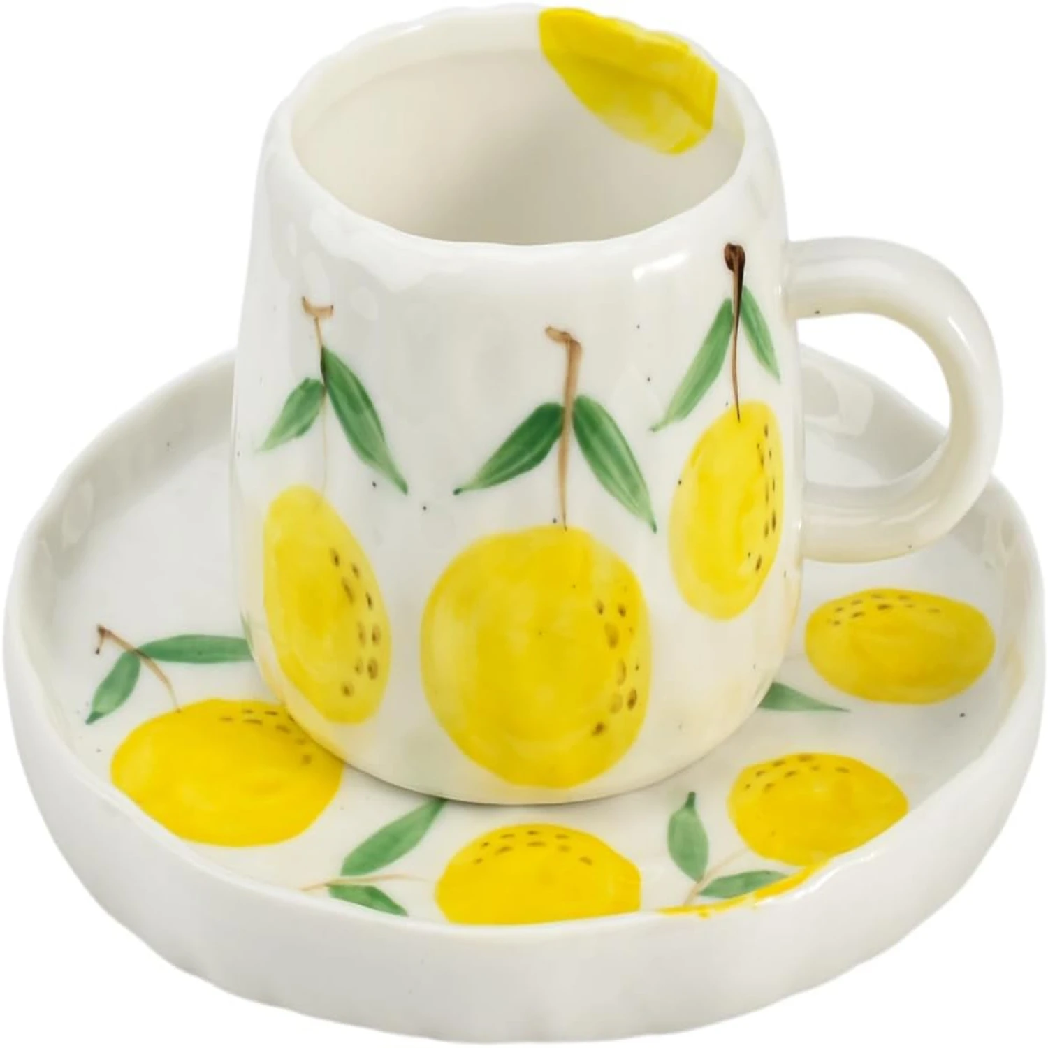 Strawberry Cute Ceramic Coffee Mug with Saucer Creative Printed Flowers Design Adorable 10 oz/300 ml Cup for Office Latte Te