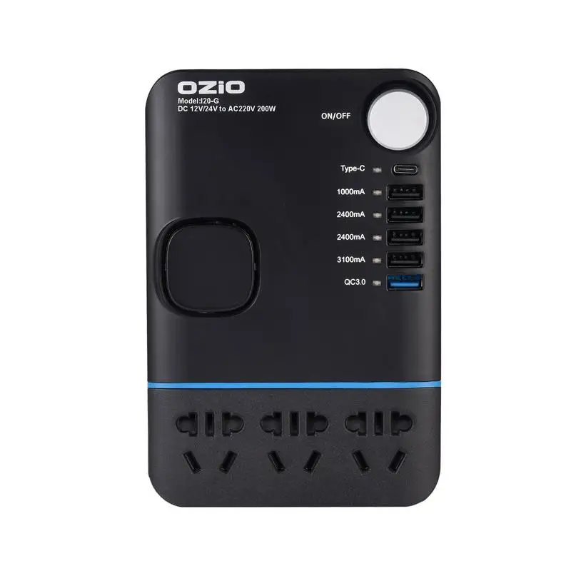 

Car Inverter 200W 12V/24V To 220V Cigarette Lighter Power Supply Inverter Adapter With QC 3.0 5 USB Charger Fast Charging
