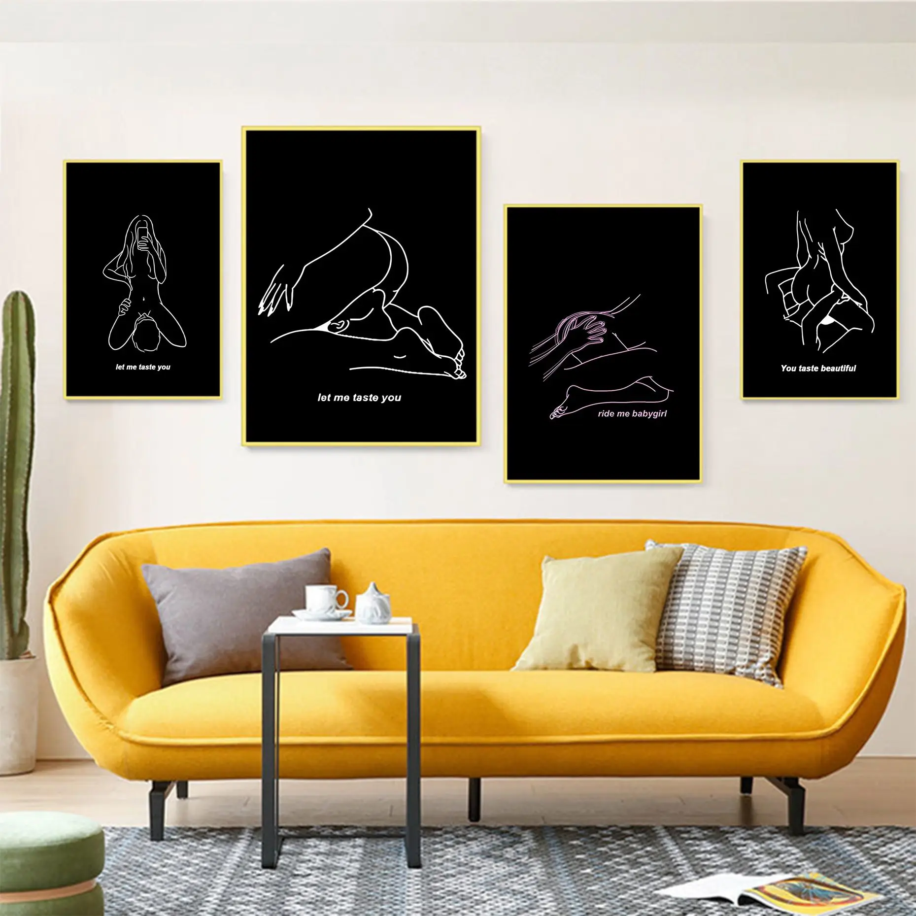 

Line Drawing Couple Hand Love Kiss Anime Posters Sticky HD Quality Wall Art Retro Posters for Home Decor Art Wall Stickers