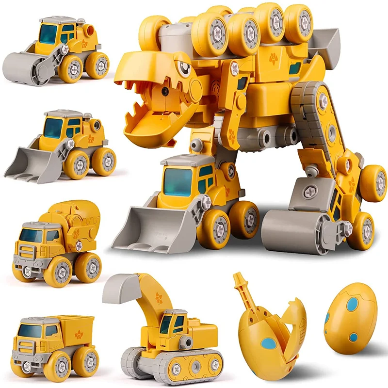 

5 in 1 Take Apart Dinosaur Toys Construction Trucks For Kids Transform Into a Big Dino Robot STEM Building Gifts Boys And Girls