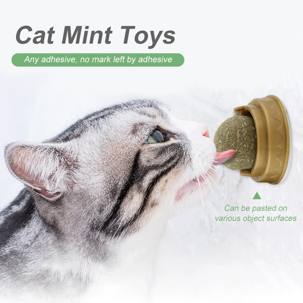 Catnip Cat Wall Stick-on Ball Natural Mint Promote Digestion Cat Grass Pet Toy Improve Appetite Spinning Toy Ball Pet Products