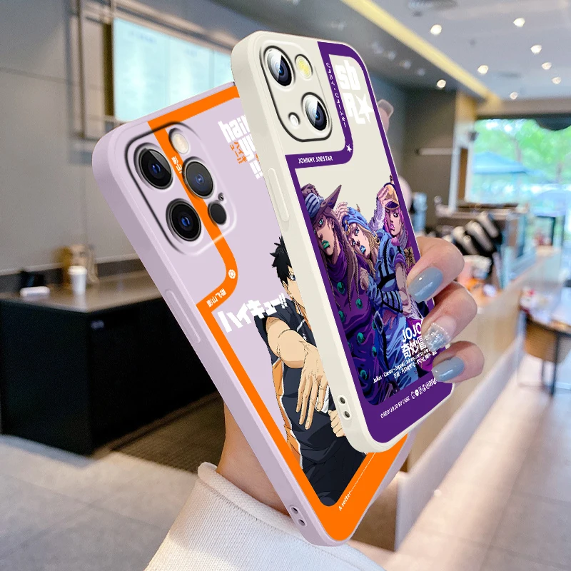 

Haikyuu JoJo's Adventure Phone Case For Apple iPhone 14 13 12 Mini 11 XS Pro Max X XR 8 7 Plus SE 2020 Liquid Rope TPU Cover