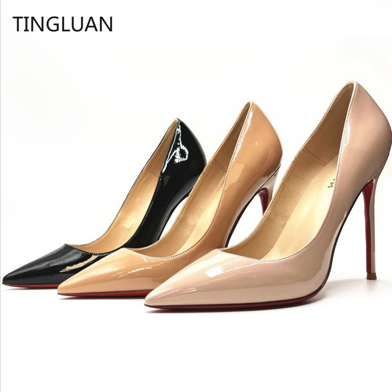 

Women High Heel Shoes Red Shiny Bottoms 8cm 10cm 12cm Sexy Pointed Toe Women Wedding Shoes Nude Black Classics Pumps