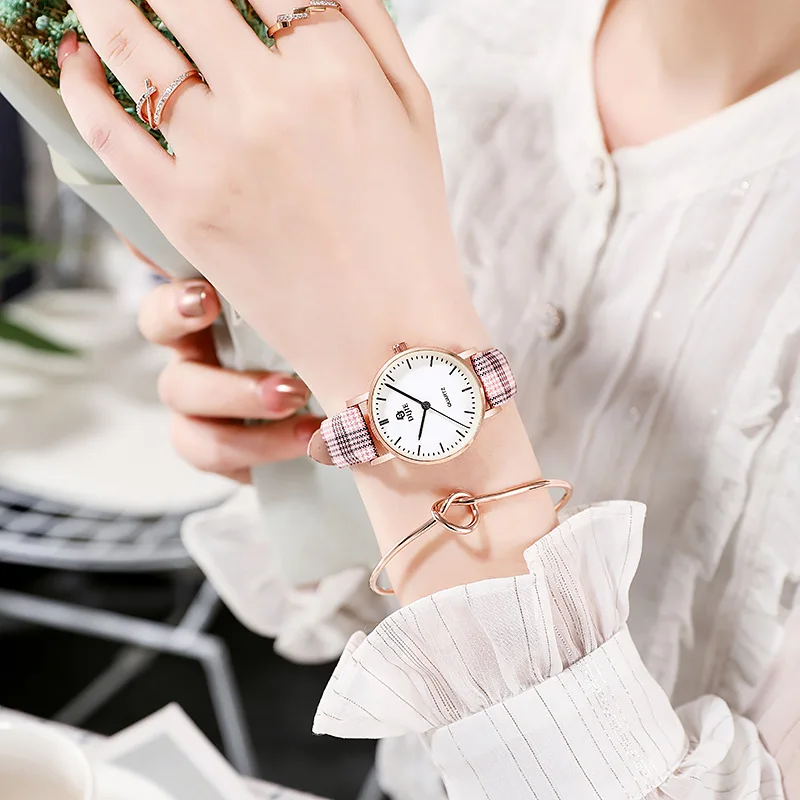 

Fashion Round Quartz Stainless Dial Casual Wrist Watches Fabric Strap Fashionable Clock for Waterproof Wristwatch for Women