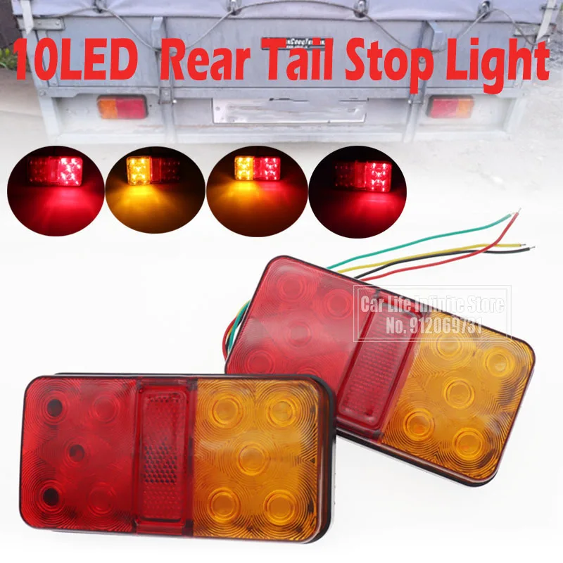 

2Pcs Trailer Tail Lights 12V 24V 10-80V 10LED Lamp Trailer Tractor Turn Signal Brake Light Red Amber Forklift Tail Lamp
