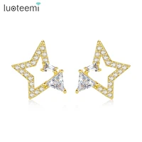 luoteemi brand trendy sparkling star stud earrings for women cz exquisite fashion jewelry pendientes mujer moda christmas gift