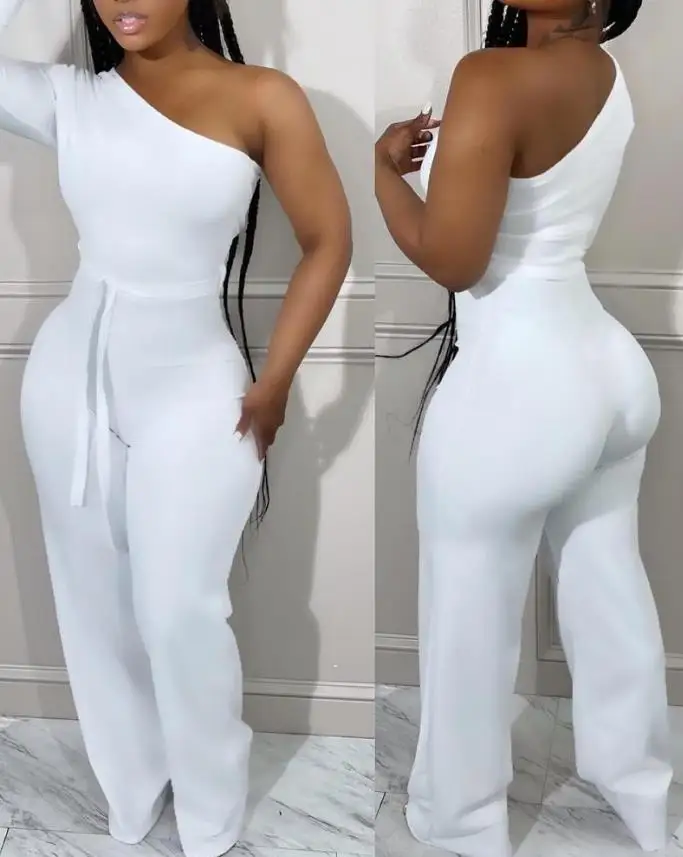 

2023 Fashionable New Women's Dress Plain Casual One-Shoulder Long-Sleeved Bodysuit