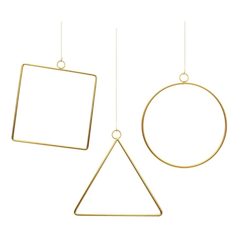 

2022 New 3Pack Wrought Iron Geometric Wreath with Twines Floral Hoop Ring Gold Wreath Creative Garland Hanging Baby Bridal