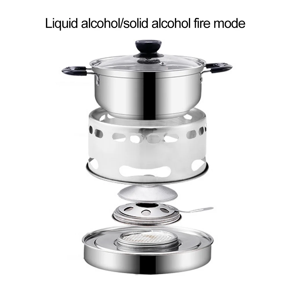 

Camping Stoves Camping Pot Small Hot Pot Stainless Steel Stove System 20cm Deep Alcohol Stove For 2-4 People BBQ