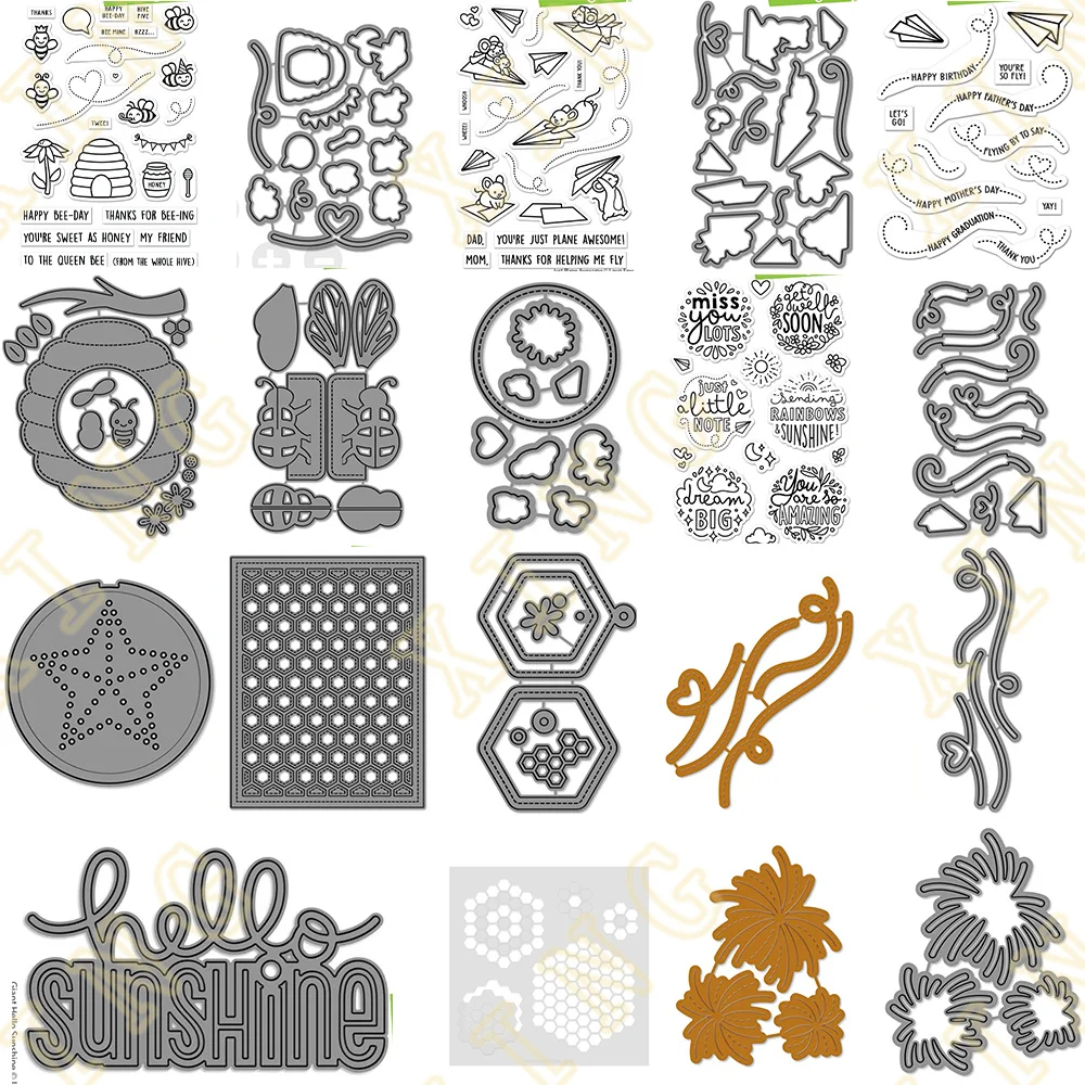 

Hello Sunshine Sentiments Metal Cutting Dies Clear Stamps Stencil Hot Foil Scrapbook Diary Decoration Stencil Embossing Template