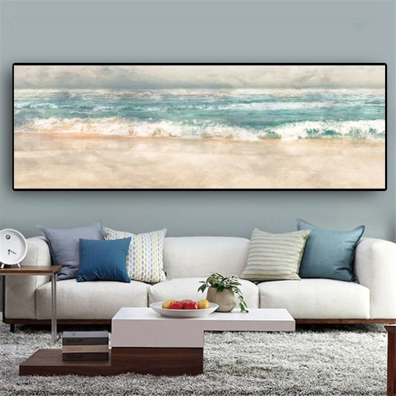 

Настенная картина с абстрактным изображением Морского Пейзажа, постеры и принты пляжного ландшафта, Картина на холсте, скандинавский Декор...