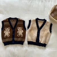 2022 autumn new children sleeveless knit vest cotton cartoon sweater for boys baby cute bear print vest girls casual vest jacket
