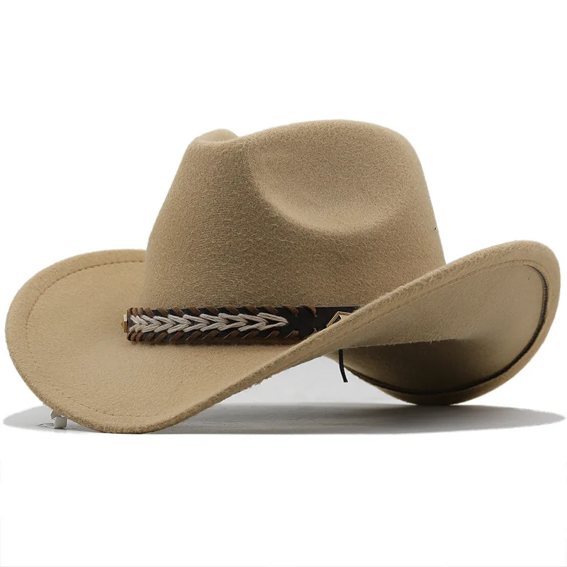 

Шляпа Федора для женщин и мужчин, простая шерстяная ковбойская шляпа с отверстиями в западном стиле с модным ремнем, шляпа джентльмена, леди...