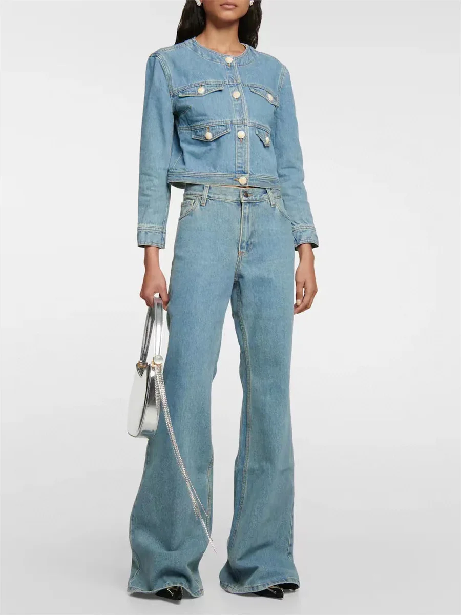 

2023 summer new women's flared jeans cotton high waist, Korean fashion heavy craft high quality women's pants y2k clothes traf