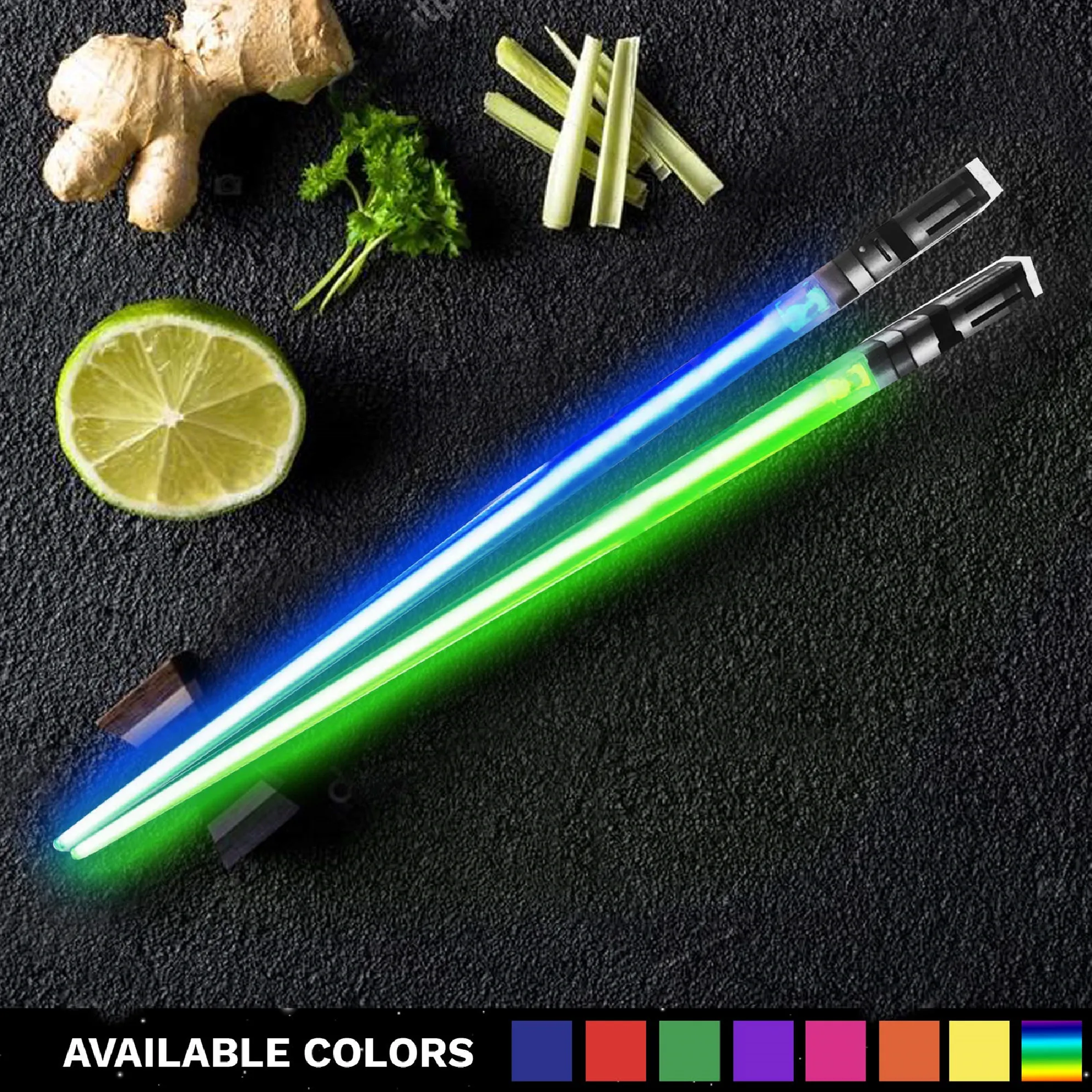 

1 Pair LED Lightsaber Chopsticks Light Glowing Sword Chopping Stick Reusable Sushi Glowing Swords Portable Tableware
